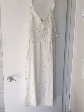Old Navy Cream Maxi Dress with Small Pink Floral Print